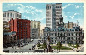 Michigan Detroit Soldiers Monument City Hall and Dime Bank Building Curteich