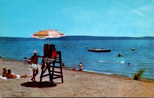 Oklahoma Sequoyah State Park Lake Ft Gibson Beach Scene Showing Life Guard 1958