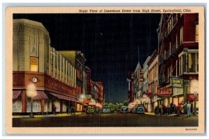 Springfield Ohio Postcard Night View Of Limestone Street From High Street 1942