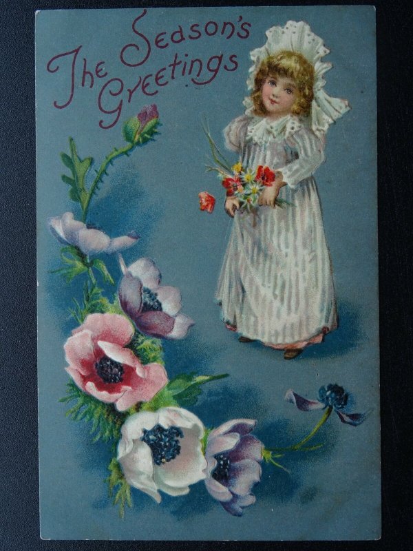 Christmas THE SEASONS GREETINGS c1905 Embossed Postcard by Stewart & Woolf 625