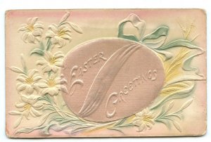 Postcard Easter Greetings Vintage Standard View Card Applique Egg Flowers
