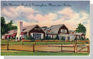 Framingham, Massachusetts/MA Postcard, The Meadow's, Route 9, 1950!