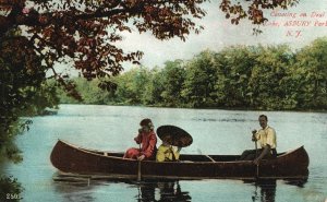 Vintage Postcard 1907 Canoeing On Deal Lake Asbury Park New Jersey Souvenir Pub.