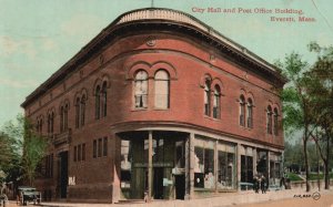 Vintage Postcard 1911 City Hall & Post Office Building Everett Massachusetts MA