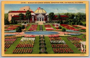 Postcard Los Angeles California CA Museum Sunken Gardens 1940s Linen View