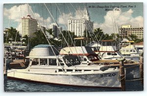 1950s MIAMI FLORIDA DEEP SEA FISHING FLEET PIER 5 BEZO LINEN POSTCARD P2712