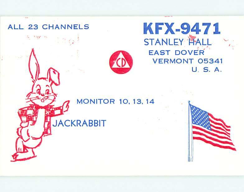 Rabbit - Qsl Ham Radio Card East Dover Vermont VT t1062