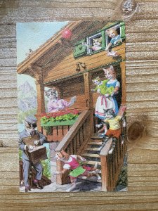 Mainzer Cats, Mail Time Postman, 4986, Eugen Hartung, Belgium, Vintage Postcard 