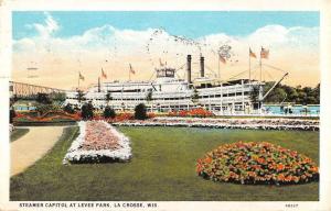 La Crosse Wisconsin Steamer Capitol Levee Park Antique Postcard K71073