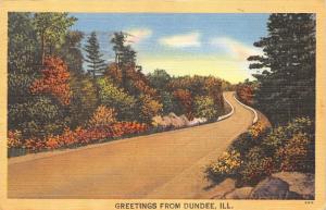 Dundee Illinois~Picturesque Fall Scene~Trees Along Road~1950 Linen Postcard