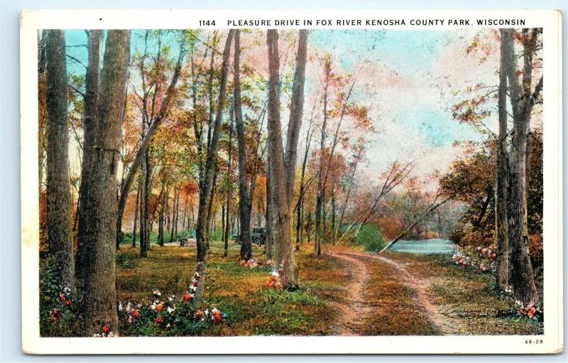 Pleasure Drive Fox River Kenosha County Park Wisconsin Vintage Postcard D58