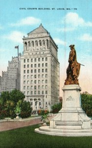 Vintage Postcard 1930's Civil Courts Building St. Louis MO Memorial Plaza 