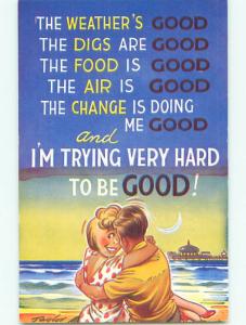 Unused Bamforth risque PRETTY GIRL IS TRYING TO BE GOOD k8060