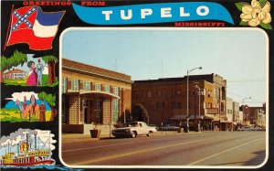 J57/ Tupelo Mississippi Postcard Chrome Business Area Stores Autos  57