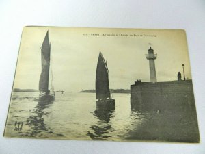 Vintage Postcard 101 BREST Le Goulet et l Entree du Port de Commerce Sail Boats