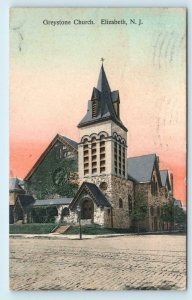 ELIZABETH, New Jersey NJ ~ Handcolored GREYSTONE CHURCH 1910   Postcard