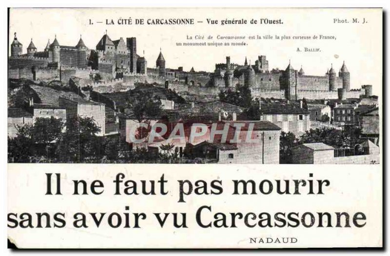 Old Postcard La Cite Carcassonne General view of & # 39ouest