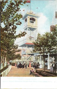 Postcard NY Coney Island Glady's Chime Tower Steeplechase Amusement Park V190