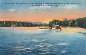 US Mail Boat on Fulton Chain of Lakes - Old Forge, Adirondacks, New York - Linen