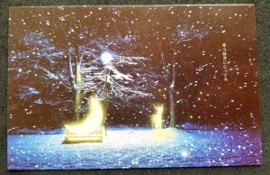 [AG] P428 Forest View Moon Light Deer Wildlife Snow (postcard *glow in dark *New