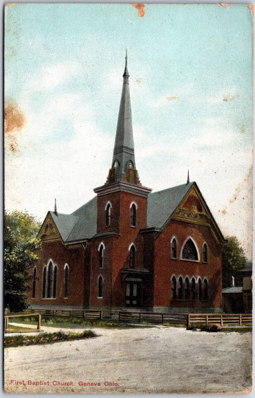 First Baptist Church Geneva Ohio OH Roadway Religious Structure Postcard