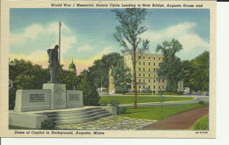 Augusta, Maine, World War 1 Memorial, Dome of Capital in Background