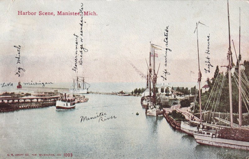 MANISTEE, Michigan, PU-1911; Harbor Scene, Boats