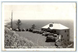 Office And Lounge Sea Lion Caves Oregon Coast Highway Cars RPPC Photo Postcard