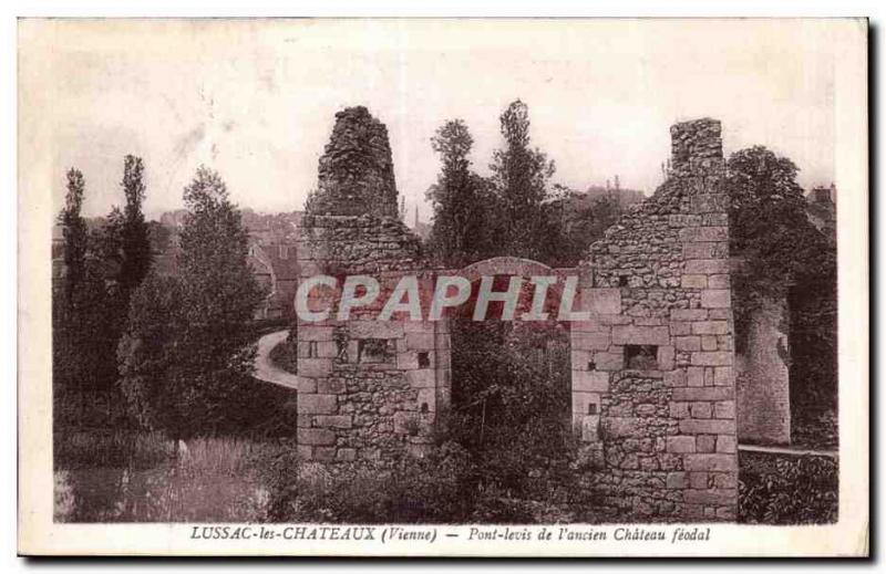 Old Postcard Lussac-les-Chateaux (Vienna) - of Drawbridge I Feodal old Chateau