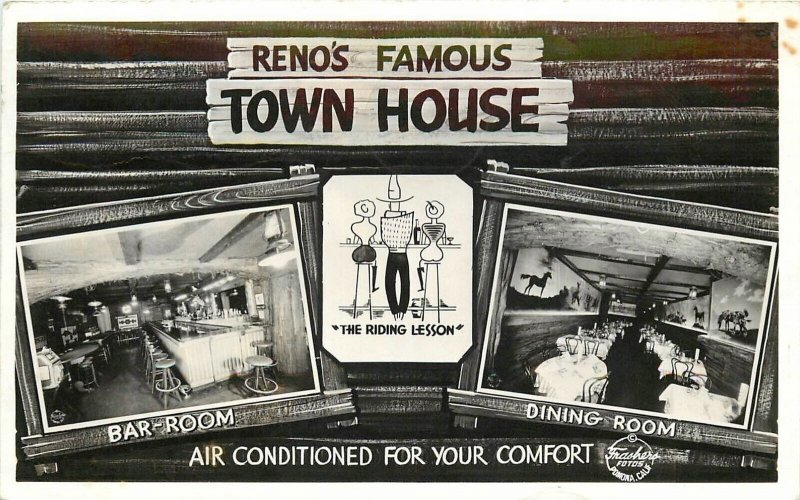 Postcard RPPC 1940 Nevada Reno Famous Town House restaurant Interior NV24-1777