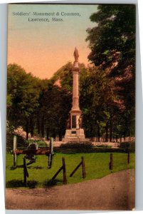 Soldiers' Monument & Common, Lawrence MA c1909 Vintage Postcard V29