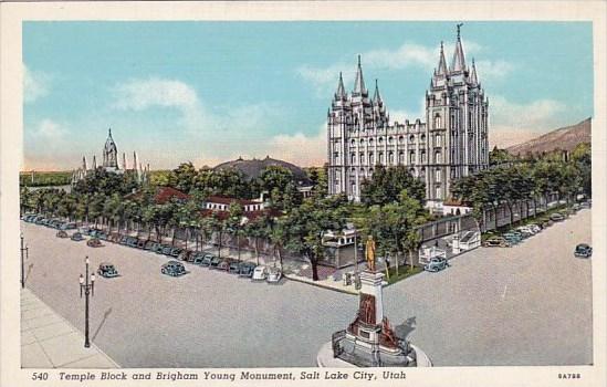 Utah Salt Lake City Temple Block  And Brigham Young Monument