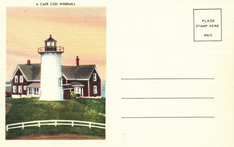 Vintage Postcard 1920's Cape Cod Windmill Massachusetts New Bedford News Co.