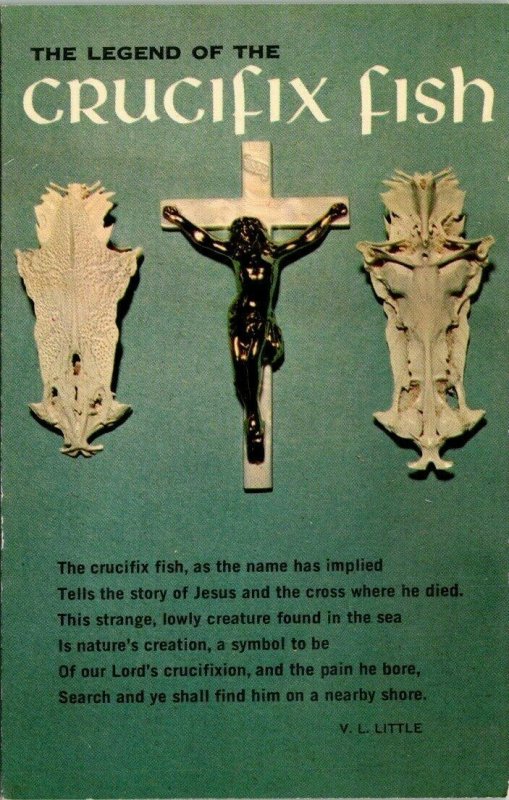 Postcard Legend of the Crucifix Fish Jesus Christian Chrome Unposted 1617