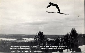 RPPC World's Highest Artificial Ski Jump Iron Mountain MI Vintage Postcard S31