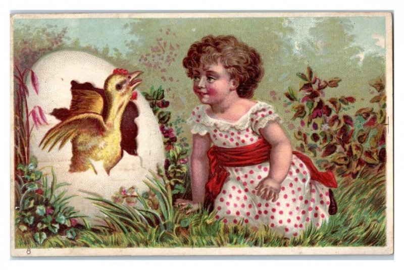 Chick Breaks Out of Giant Egg Victorian Trade Card *VT15