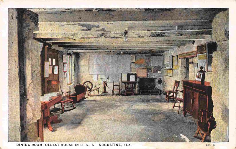 Dining Room Oldest House in US St Augustine Florida 1920c postcard