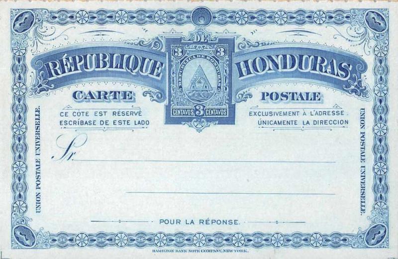 Republica Honduras Blue 3 Centavos Postal Antique Non-Postcard Back J73872