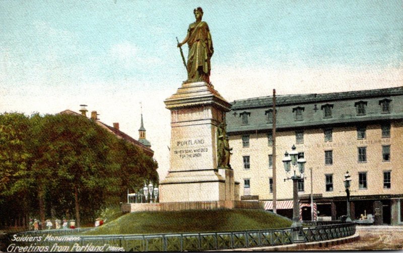 Maine Portland Greetings Showing Soldiers Monument