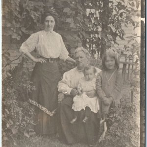 c1910s Outdoor Family RPPC Mother & Grandmother w/ Children Real Photo PC A140