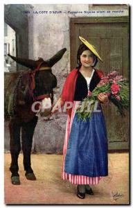 Postcard Old La Cote d & # 39Azur Peasant nicoise going on (ass donkey mule)