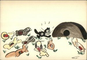 WWII Anti Nazi Germany Propaganda Animals Chase Nazi Cat NANA Postcard G19