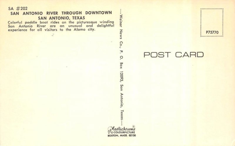 2~Postcards  San Antonio, TX Texas  CASA RIO RESTAURNT~RIVER~BOATS~PADDLEBOATS
