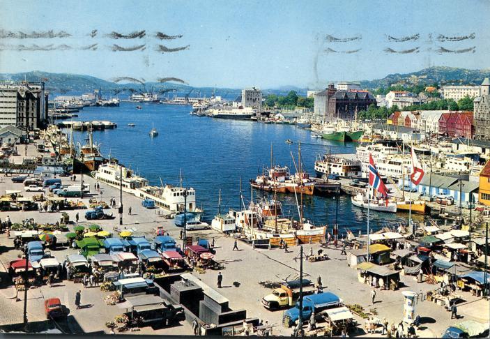 View of the Harbor at Bergen, Norway - pm 1970