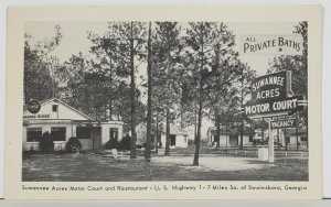 Swainsboro Georgia Suwanne Acres Motor Court and Restaurant US Hwy 1 Postcard O5