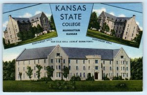 MANHATTAN, KS Kansas ~ Multiview KANSAS STATE COLLEGE 1958 Riley County Postcard