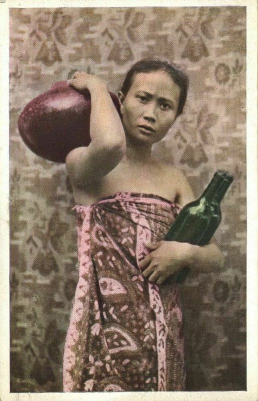 indonesia, BATOE BATU, Native Nias Girl carries Water (1930s) Mission Postcard