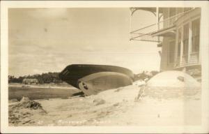 Beached Boat/Ship & Home Monument Beach Cape Cod MA Real Photo Postcard