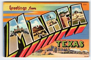Greetings From Marfa Texas Large Big Letter Postcard Linen Curt Teich Unused
