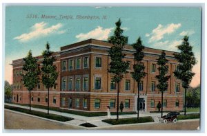 1913 Masonic Temple Building Street View Bloomington Illinois IL Posted Postcard